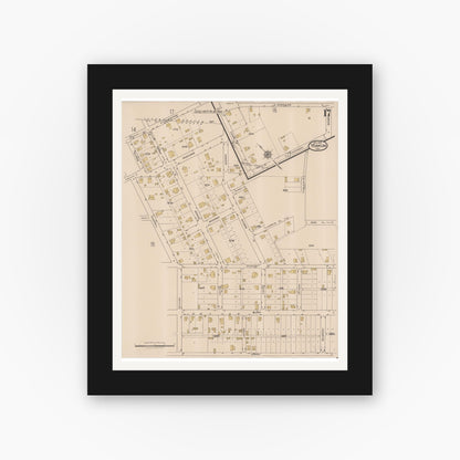 Old map wall art mockup — black gallery frame with white mat — Sanborn Fire Insurance Map from Yoakum, De Witt And Lavaca Counties, Texas (1922), Sheet #0017