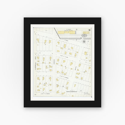 Old map wall art mockup — black gallery frame with white mat — Sanborn Fire Insurance Map from Lake City, Wabasha County, Minnesota (1909), Sheet #0009