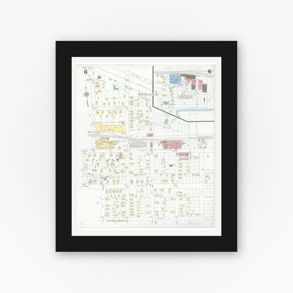 Old map wall art mockup — black gallery frame with white mat — Sanborn Fire Insurance Map from Libertyville, Lake County, Illinois (1933), Sheet #0006
