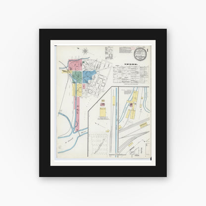 Old map wall art mockup — black gallery frame with white mat — Sanborn Fire Insurance Map from Benton Harbor, Berrien County, Michigan (1892), Sheet #0001