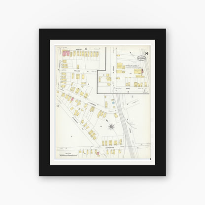 Old map wall art mockup — black gallery frame with white mat — Sanborn Fire Insurance Map from Woodbury, Gloucester County, New Jersey (1908), Sheet #0014