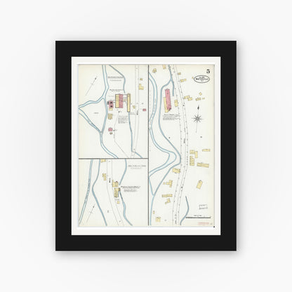 Old map wall art mockup — black gallery frame with white mat — Sanborn Fire Insurance Map from Waterville, Oneida County, New York (1906), Sheet #0005