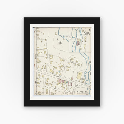 Old map wall art mockup — black gallery frame with white mat — Sanborn Fire Insurance Map from Akron, Summit County, Ohio (1886), Sheet #0005