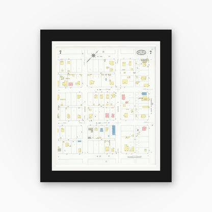 Old map wall art mockup — black gallery frame with white mat — Sanborn Fire Insurance Map from Del Rio, Val Verde County, Texas (1930), Sheet #0007