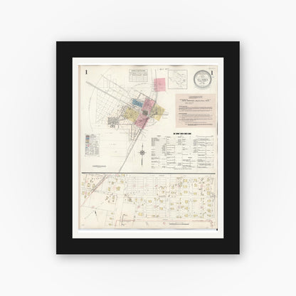Old map wall art mockup — black gallery frame with white mat — Sanborn Fire Insurance Map from Silsbee, Hardin County, Texas (1942), Sheet #0001