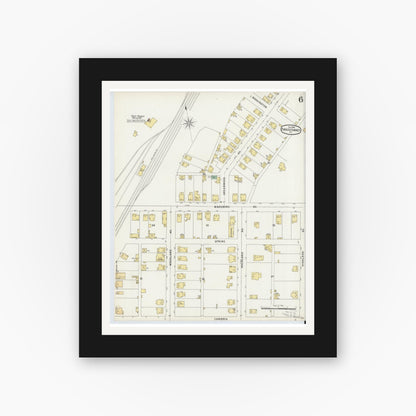 Old map wall art mockup — black gallery frame with white mat — Sanborn Fire Insurance Map from Punxsutawney, Jefferson County, Pennsylvania (1896), Sheet #0006