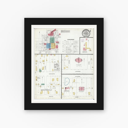 Old map wall art mockup — black gallery frame with white mat — Sanborn Fire Insurance Map from Pittsfield, Pike County, Illinois (1905) - Complete Map Set