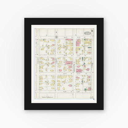 Old map wall art mockup — black gallery frame with white mat — Sanborn Fire Insurance Map from Marion, Grant County, Indiana (1893), Sheet #0005
