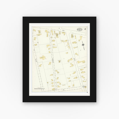 Old map wall art mockup — black gallery frame with white mat — Sanborn Fire Insurance Map from Medfield, Norfolk County, Massachusetts (1911), Sheet #0004
