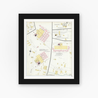Old map wall art mockup — black gallery frame with white mat — Sanborn Fire Insurance Map from Mecca, Parke County, Indiana (1910), Sheet #0002