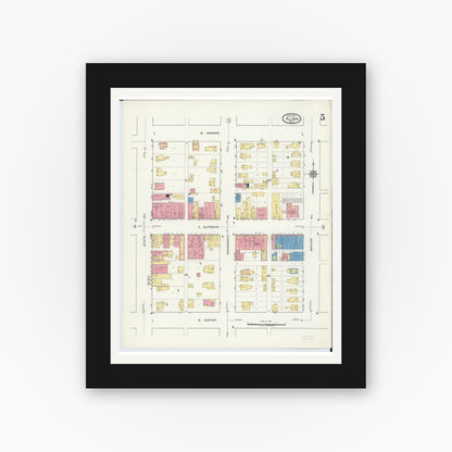 Old map wall art mockup — black gallery frame with white mat — Sanborn Fire Insurance Map from Alma, Gratiot County, Michigan (1917), Sheet #0005