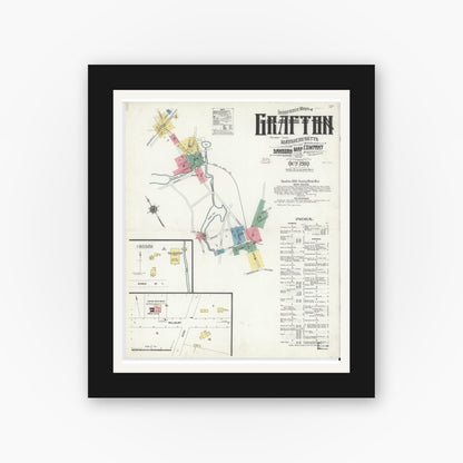 Old map wall art mockup — black gallery frame with white mat — Sanborn Fire Insurance Map from Grafton, Worcester County, Massachusetts (1910) - Complete Map Set