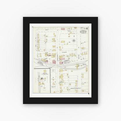 Old map wall art mockup — black gallery frame with white mat — Sanborn Fire Insurance Map from Wellston, Jackson County, Ohio (1897), Sheet #0006