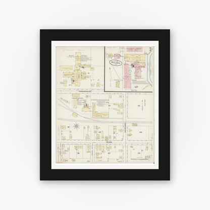 Old map wall art mockup — black gallery frame with white mat — Sanborn Fire Insurance Map from Malden, Middlesex County, Massachusetts (1887), Sheet #0007