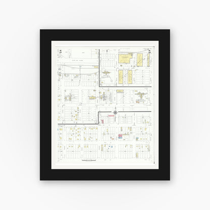 Old map wall art mockup — black gallery frame with white mat — Sanborn Fire Insurance Map from Levelland, Hockley County, Texas (1942), Sheet #0005
