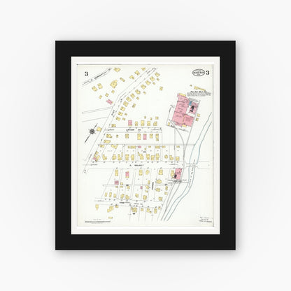 Old map wall art mockup — black gallery frame with white mat — Sanborn Fire Insurance Map from Minerva, Stark And Carroll Counties, Ohio (1925), Sheet #0003
