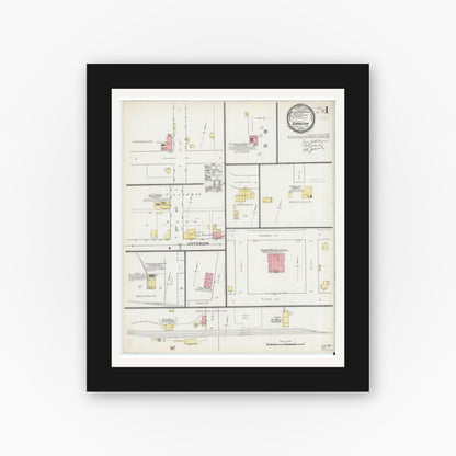 Old map wall art mockup — black gallery frame with white mat — Sanborn Fire Insurance Map from Covington, Fountain County, Indiana (1892) - Complete Map Set