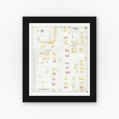 Old map wall art mockup — black gallery frame with white mat — Sanborn Fire Insurance Map from Marion, Marion County, Ohio (1900), Sheet #0018