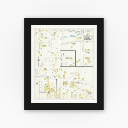 Old map wall art mockup — black gallery frame with white mat — Sanborn Fire Insurance Map from Reading, Middlesex County, Massachusetts (1909), Sheet #0011