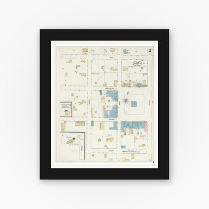 Old map wall art mockup — black gallery frame with white mat — Sanborn Fire Insurance Map from Burnet, Burnet County, Texas (1907), Sheet #0002