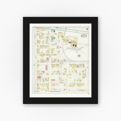 Old map wall art mockup — black gallery frame with white mat — Sanborn Fire Insurance Map from Danville, Montour County, Pennsylvania (1896), Sheet #0005