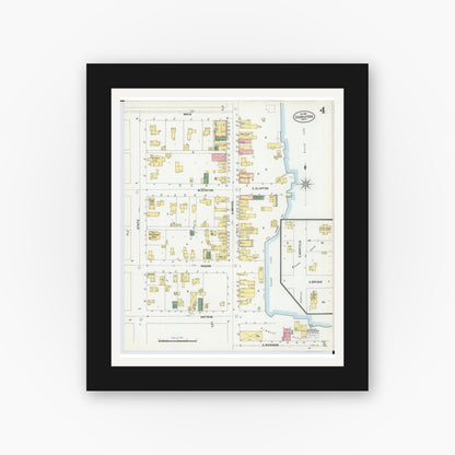 Old map wall art mockup — black gallery frame with white mat — Sanborn Fire Insurance Map from Charlevoix, Charlevoix County, Michigan (1901), Sheet #0004