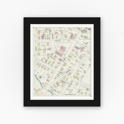 Old map wall art mockup — black gallery frame with white mat — Sanborn Fire Insurance Map from Freeport, Stephenson County, Illinois (1890), Sheet #0010