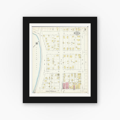 Old map wall art mockup — black gallery frame with white mat — Sanborn Fire Insurance Map from Worthington, Nobles County, Minnesota (1913), Sheet #0002