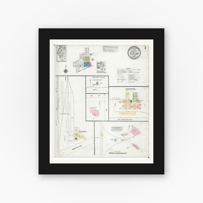 Old map wall art mockup — black gallery frame with white mat — Sanborn Fire Insurance Map from Saint Elmo, Fayette County, Illinois (1912), Sheet #0001