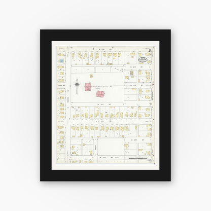 Old map wall art mockup — black gallery frame with white mat — Sanborn Fire Insurance Map from Auburn, De Kalb County, Indiana (1914), Sheet #0008