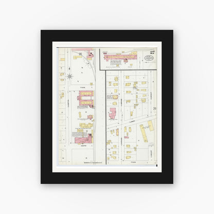 Old map wall art mockup — black gallery frame with white mat — Sanborn Fire Insurance Map from Jackson, Jackson County, Michigan (1899), Sheet #0027