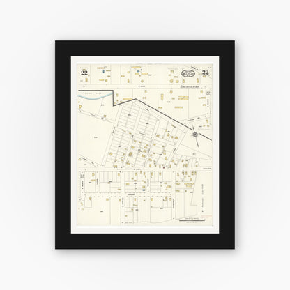 Old map wall art mockup — black gallery frame with white mat — Sanborn Fire Insurance Map from Millville, Cumberland County, New Jersey (1923), Sheet #0022