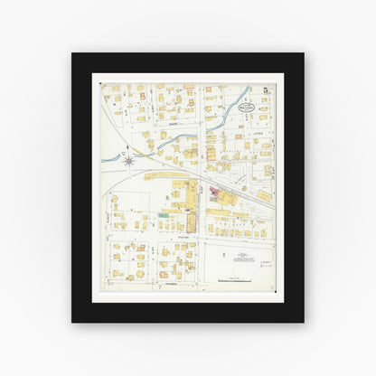 Old map wall art mockup — black gallery frame with white mat — Sanborn Fire Insurance Map from Wausau, Marathon County, Wisconsin (1904), Sheet #0005