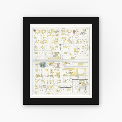 Old map wall art mockup — black gallery frame with white mat — Sanborn Fire Insurance Map from Saint Paris, Champaign County, Ohio (1927), Sheet #0005
