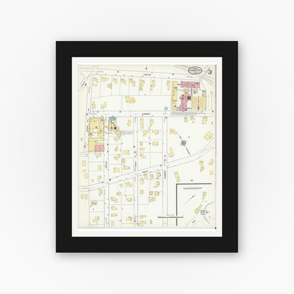 Old map wall art mockup — black gallery frame with white mat — Sanborn Fire Insurance Map from Stoughton, Norfolk County, Massachusetts (1912), Sheet #0003