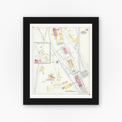 Old map wall art mockup — black gallery frame with white mat — Sanborn Fire Insurance Map from Fostoria, Seneca, Hancock, And Wood Counties, Ohio (1901), Sheet #0011