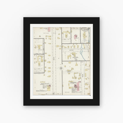 Old map wall art mockup — black gallery frame with white mat — Sanborn Fire Insurance Map from Sherburne, Chenango County, New York (1887), Sheet #0003