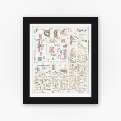 Old map wall art mockup — black gallery frame with white mat — Sanborn Fire Insurance Map from Ann Arbor, Washtenaw County, Michigan (1925), Sheet #0034
