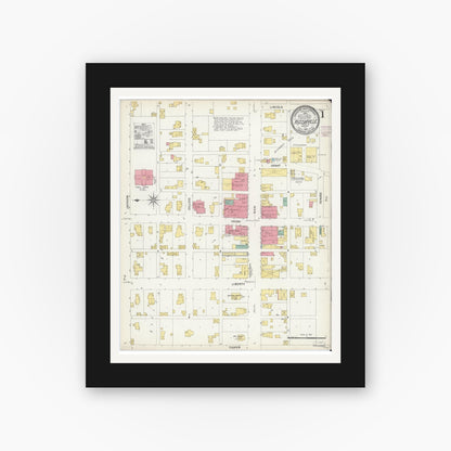 Old map wall art mockup — black gallery frame with white mat — Sanborn Fire Insurance Map from Russiaville, Howard County, Indiana (1907) - Complete Map Set