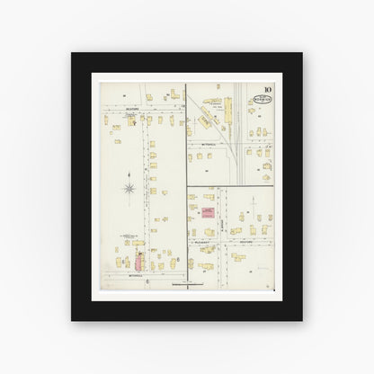 Old map wall art mockup — black gallery frame with white mat — Sanborn Fire Insurance Map from Norwich, Chenango County, New York (1897), Sheet #0010
