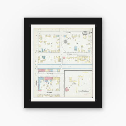 Old map wall art mockup — black gallery frame with white mat — Sanborn Fire Insurance Map from Lockport, Niagara County, New York (1892), Sheet #0017