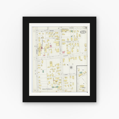 Old map wall art mockup — black gallery frame with white mat — Sanborn Fire Insurance Map from Marlborough, Middlesex County, Massachusetts (1896), Sheet #0005