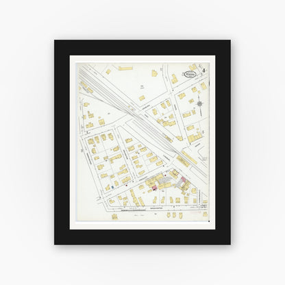 Old map wall art mockup — black gallery frame with white mat — Sanborn Fire Insurance Map from Reading, Middlesex County, Massachusetts (1918), Sheet #0004