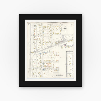 Old map wall art mockup — black gallery frame with white mat — Sanborn Fire Insurance Map from Plano, Collin County, Texas (1961), Sheet #0004