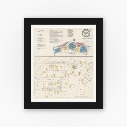 Old map wall art mockup — black gallery frame with white mat — Sanborn Fire Insurance Map from Dunsmuir, Siskiyou County, California (1920), Sheet #0001
