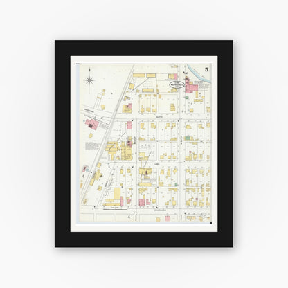 Old map wall art mockup — black gallery frame with white mat — Sanborn Fire Insurance Map from Wapakoneta, Auglaize County, Ohio (1899), Sheet #0005