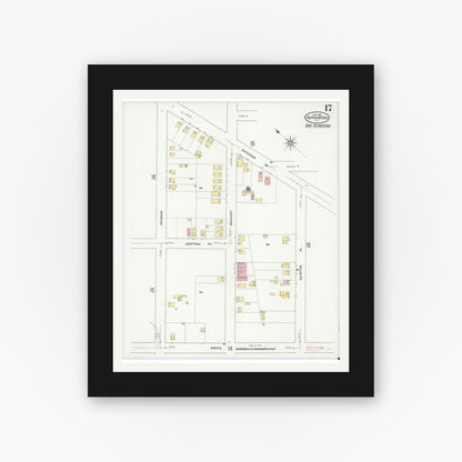 Old map wall art mockup — black gallery frame with white mat — Sanborn Fire Insurance Map from Rutherford, Bergen County, New Jersey (1909), Sheet #0017