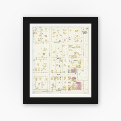 Old map wall art mockup — black gallery frame with white mat — Sanborn Fire Insurance Map from Angola, Steuben County, Indiana (1897), Sheet #0003