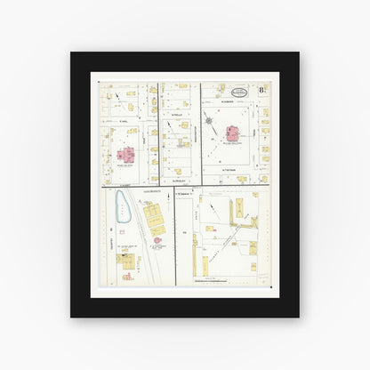 Old map wall art mockup — black gallery frame with white mat — Sanborn Fire Insurance Map from Bushnell, Mcdonough County, Illinois (1912), Sheet #0008