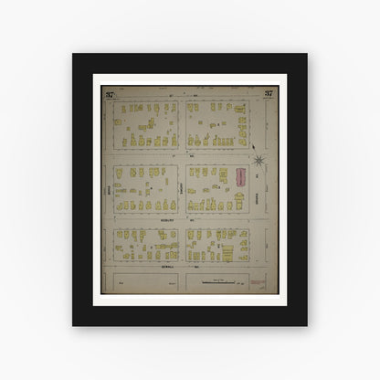 Old map wall art mockup — black gallery frame with white mat — Sanborn Fire Insurance Map from New Jersey Coast, New Jersey Coast, New Jersey (1890), Sheet #0037
